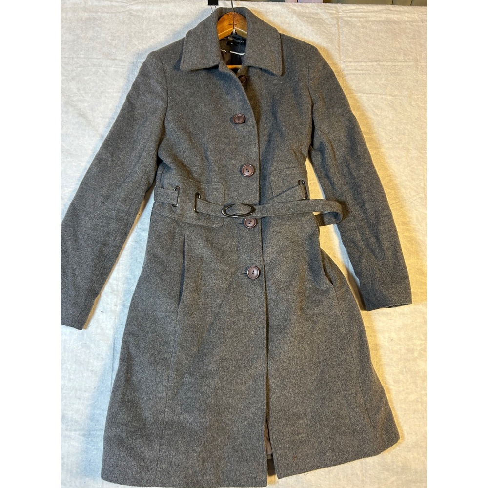 Via Spiga Women's Grey Wool Blend Belted Trench Coat‎ Size 4